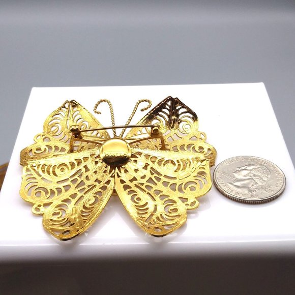 Vintage Monet Filigree Butterfly Brooch, Large Cannetille Statement Pin, Gold - Picture 6 of 6